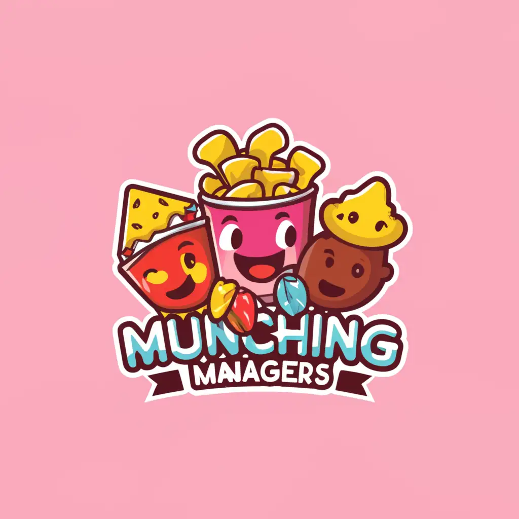a logo design,with the text "Munching managers", main symbol:chips and gummies and candy,Moderate,be used in Restaurant industry,clear background
