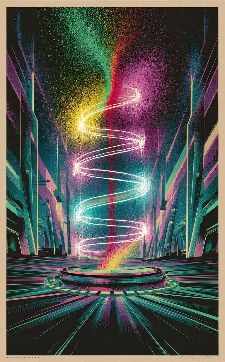 Retro Psychedelic Posters Electric Cityscape with Hydrodipped Accents