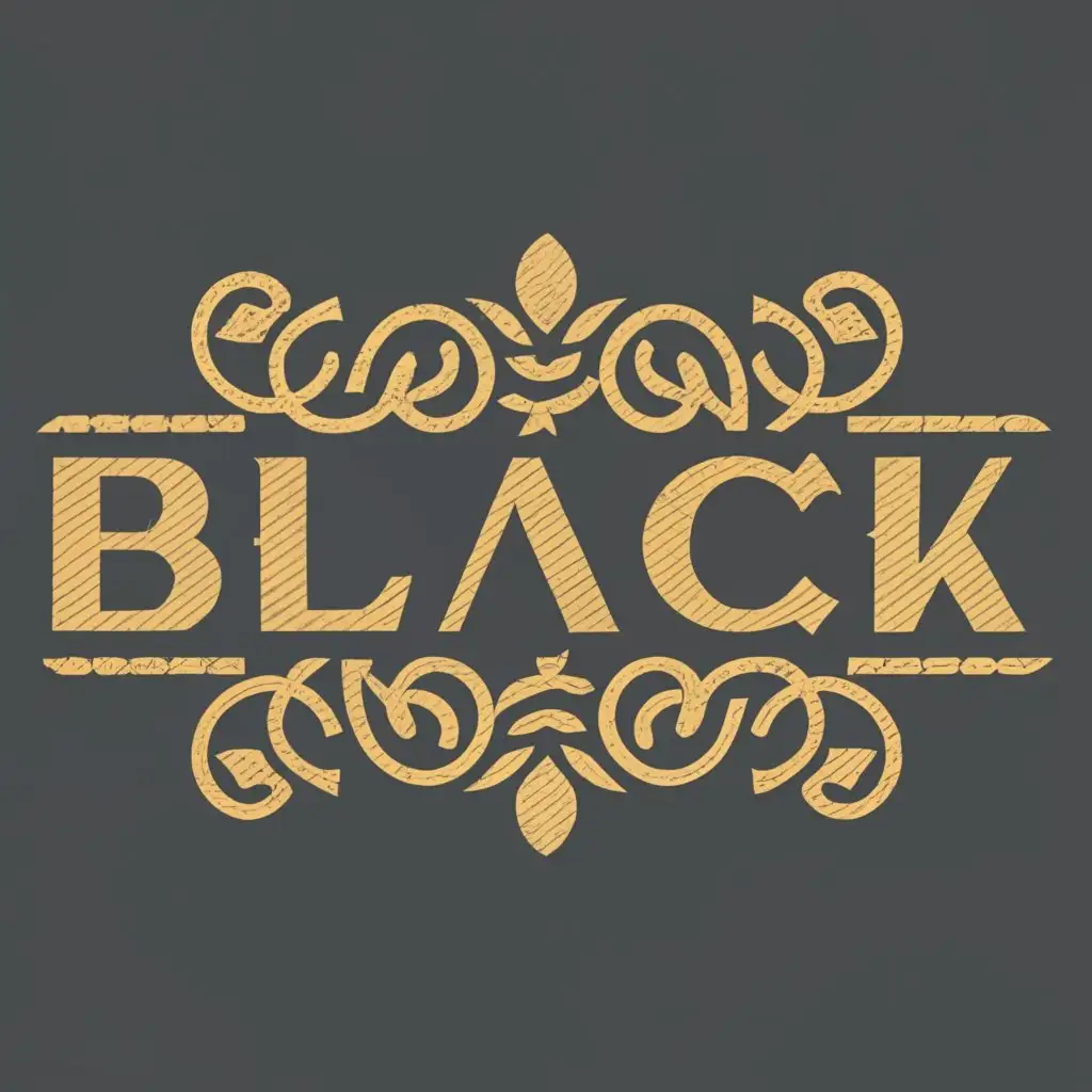 logo, Word “BLACK” with gold lettering across a black surface with Gucci pattern above and below,with the text "BLACK", typography, be used in Travel industry