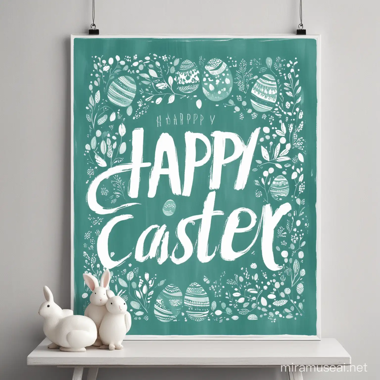 Cheerful Easter Poster Featuring Teal Green and White Palette