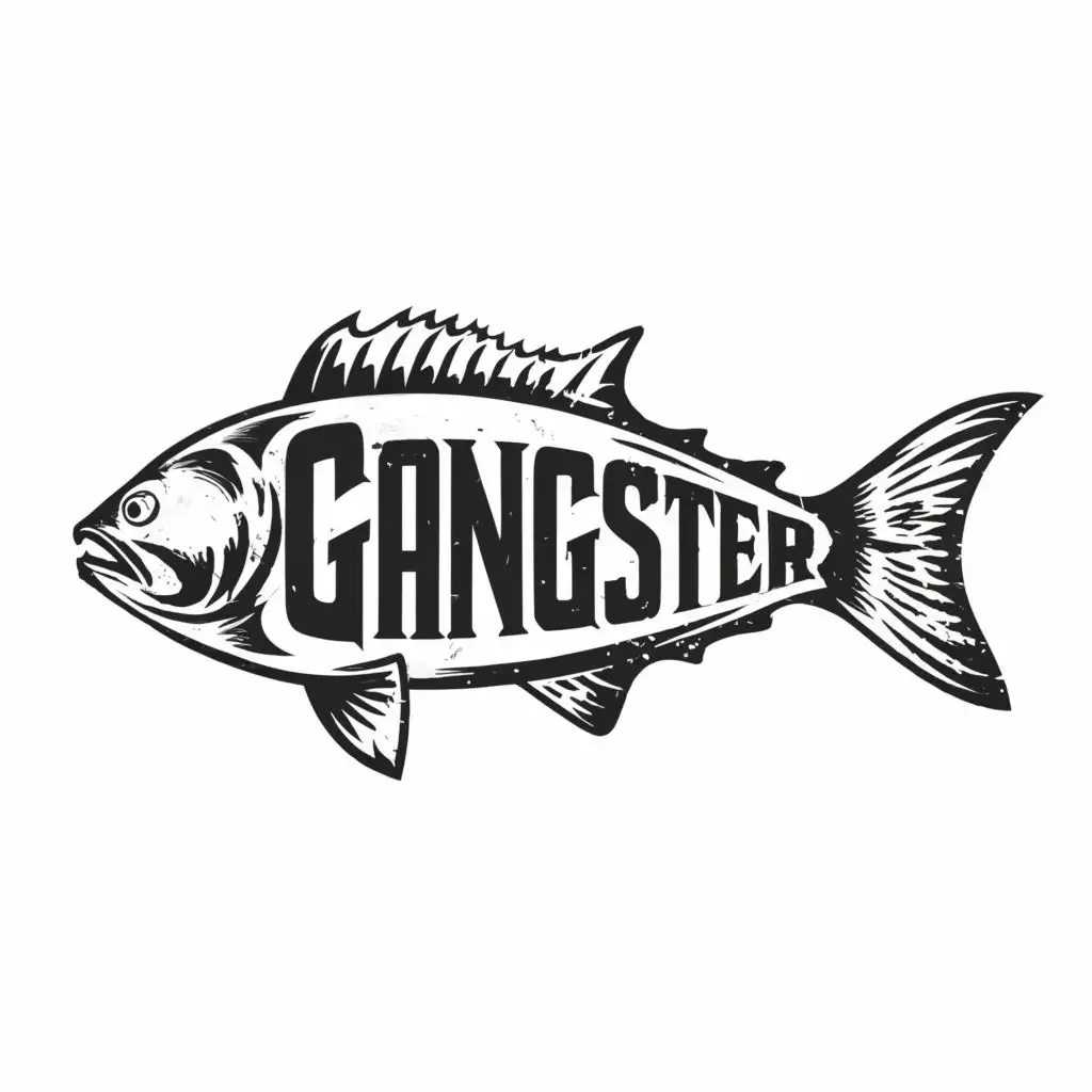 logo, fish, with the text "gangster", typography
