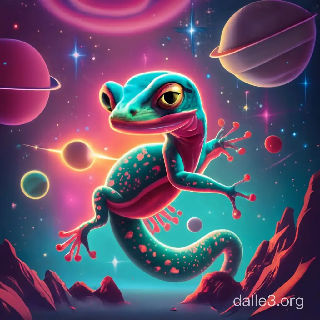 gex enter the gecko in space in front of nebula cluster pink galaxy