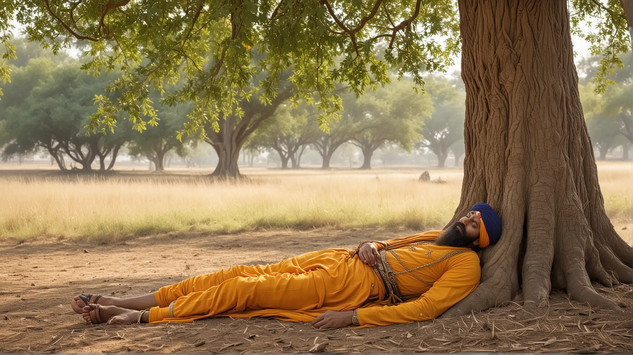 Sikh Warrior Resting Peacefully Under a Majestic Tree