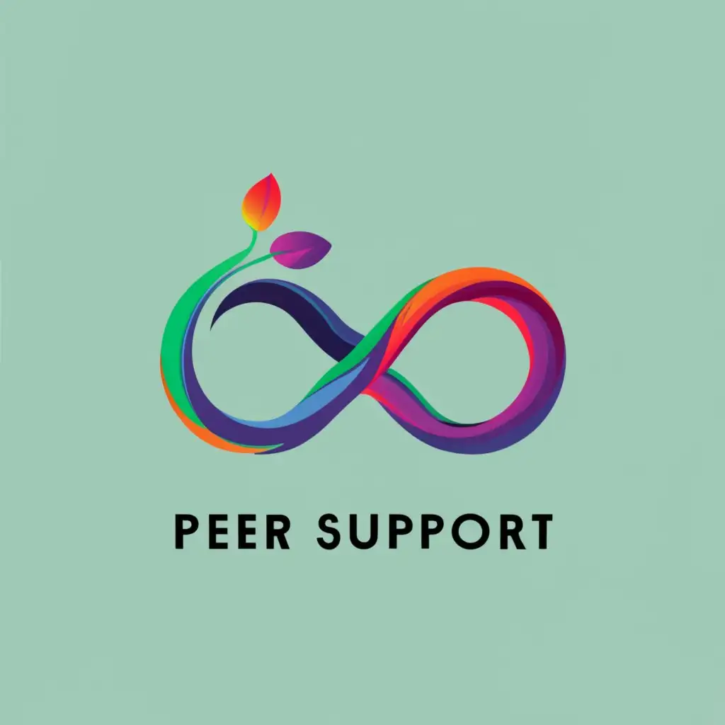 logo, Logo design for Peer Support. Use the autism infinity symbol. Use non-binary colors. Use a simple and elegant font., with the text "Peer Support", typography, transparent background