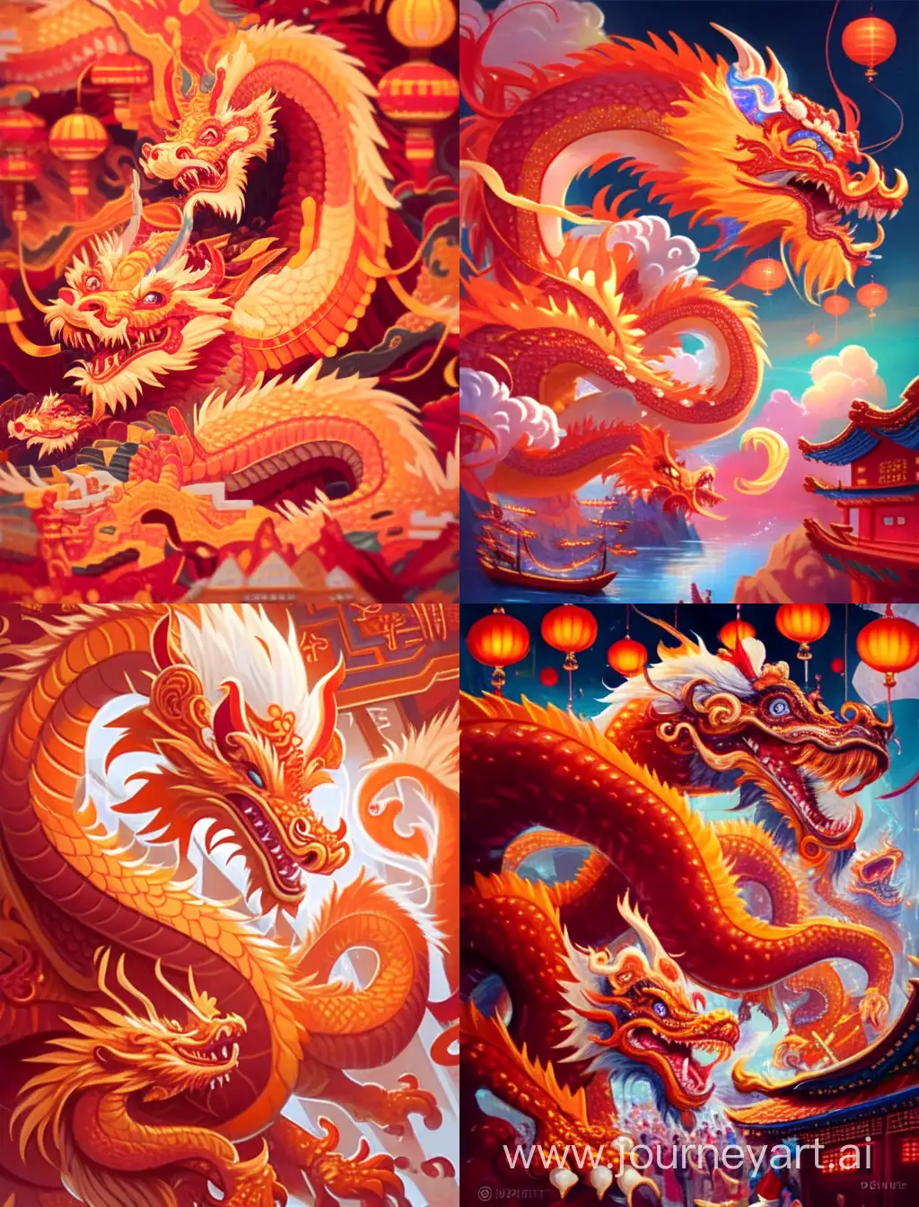 Chinese-Dragon-Celebration-in-Greg-Olsen-Style-Vibrant-Maroon-and-Orange-New-Year-Wallpaper