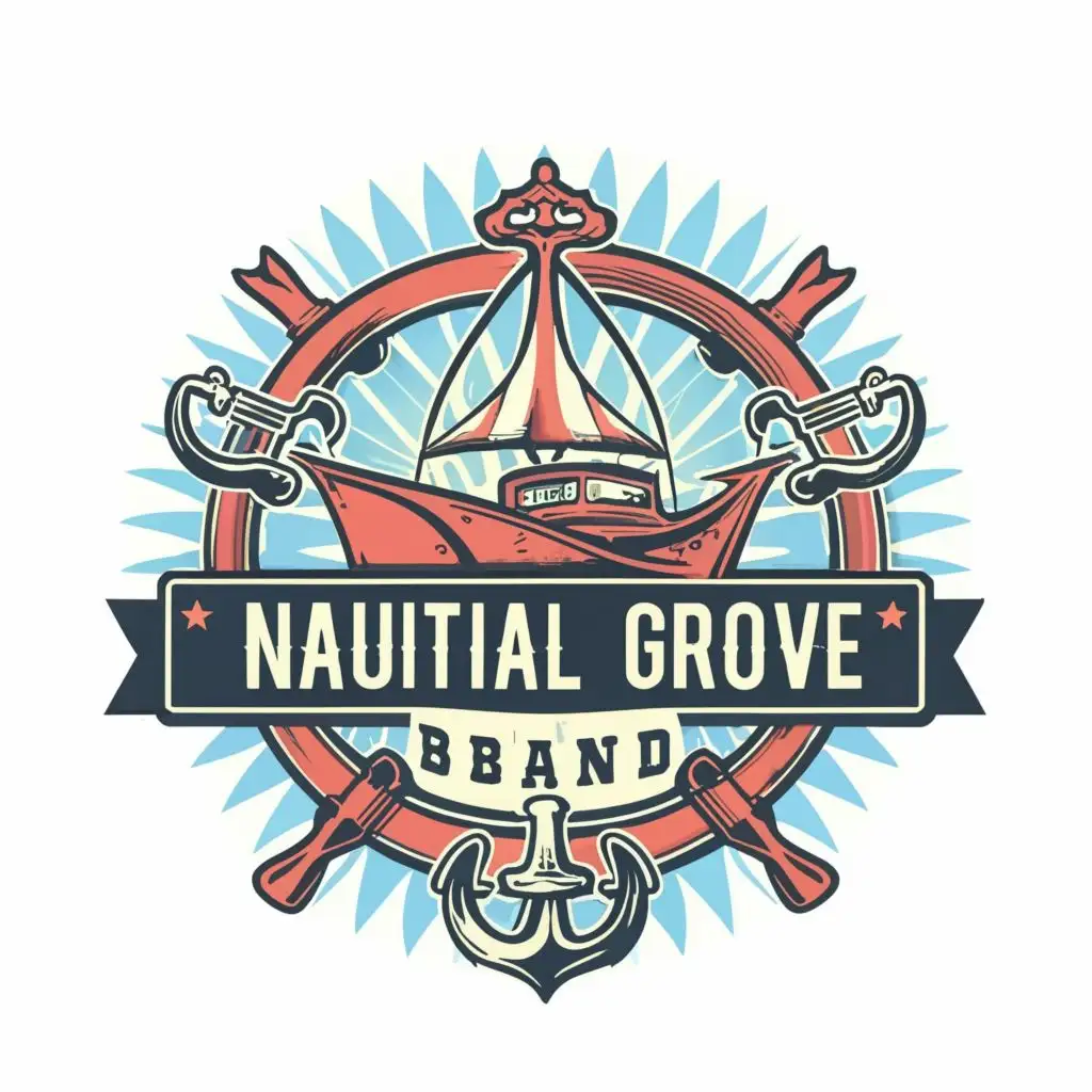 logo, Yacht rock music, boat, yachts guitars, music notes, with the text "Nautical Groove Band", typography, be used in Entertainment industry