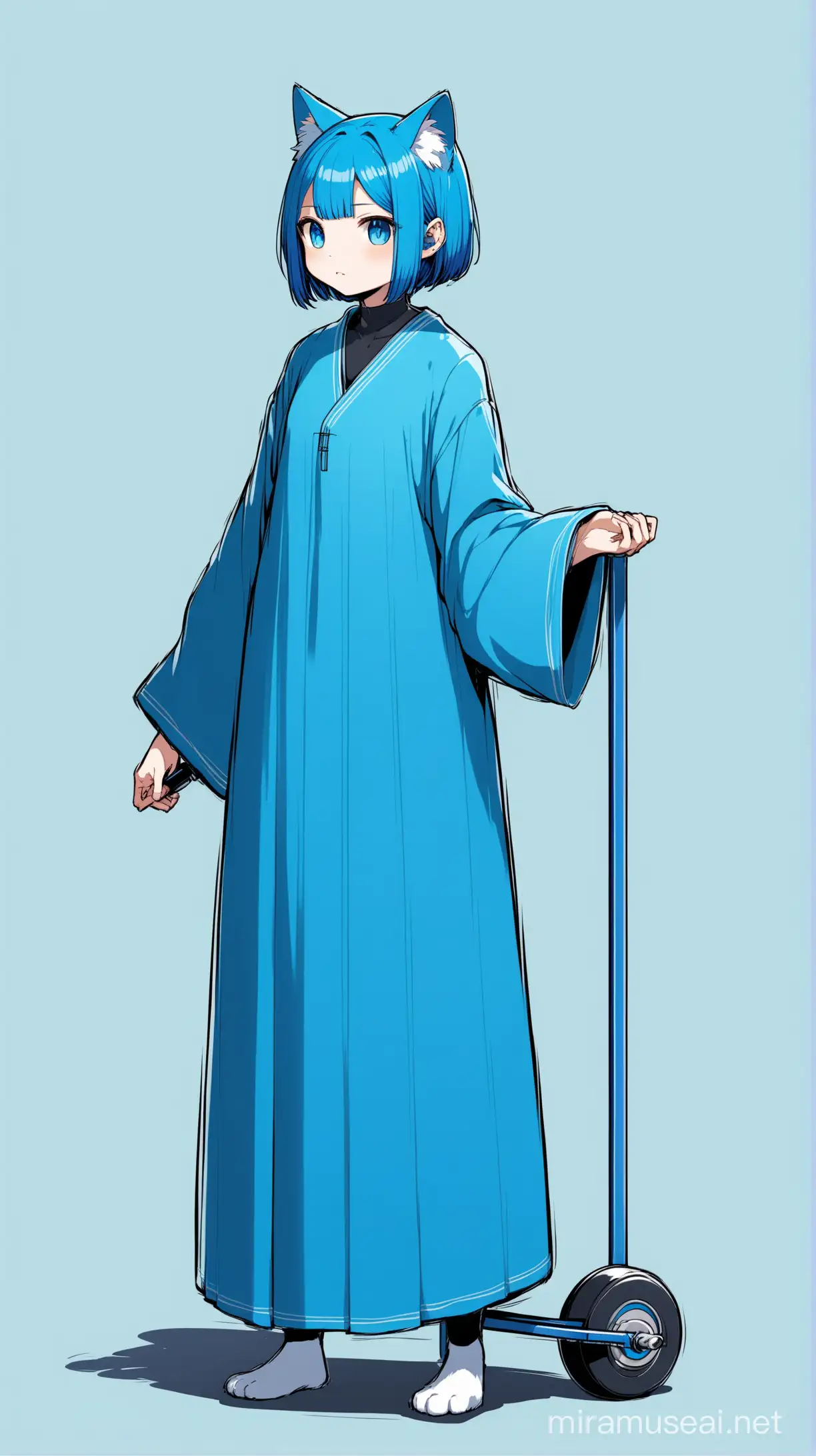Blue CartHaired Humanoid Cat in Long Clothing