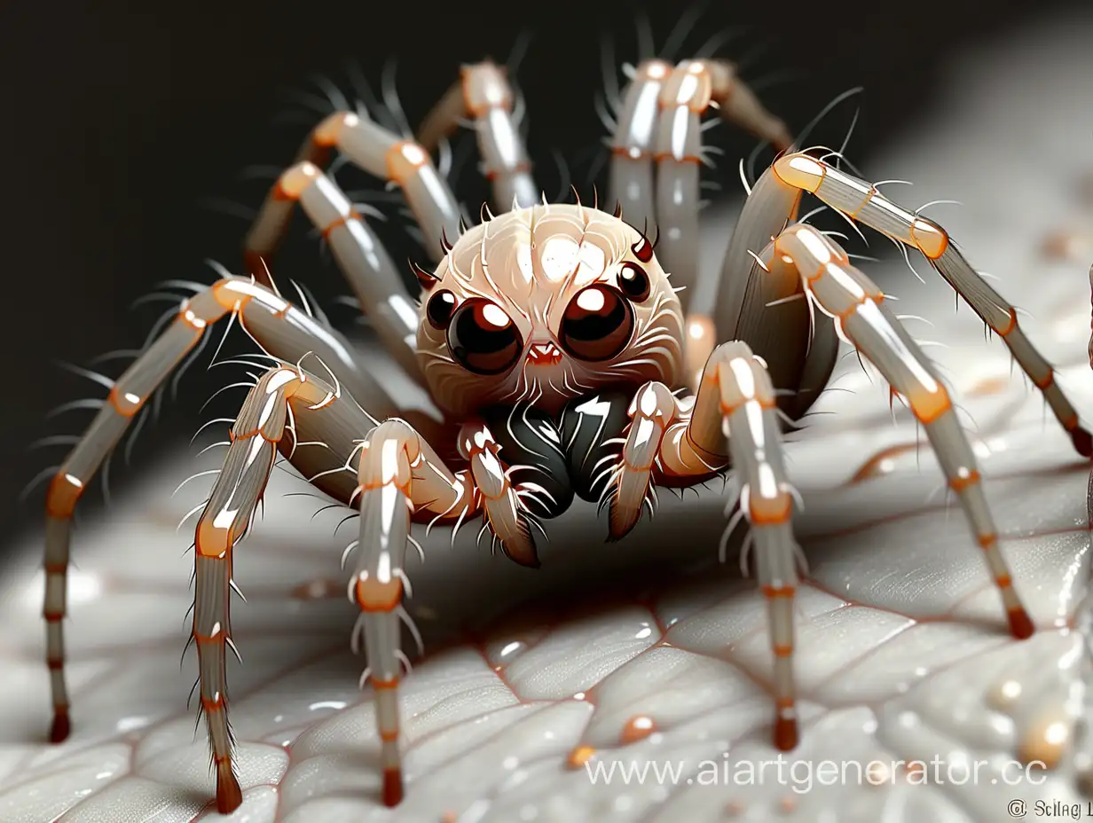 通常情况下，蜘蛛子呈小巧的身形，细长的蜘蛛腿，细小的蜘蛛眼，以及覆盖着细小绒毛的身体。它们的身体颜色会因品种而异，有的可能是棕色、灰色、黑色或者其他颜色。 尽管在现实生活中蜘蛛可能让人感到害怕，但在动画中蜘蛛子的形象通常被设计得非常可爱，充满了萌趣和想象力。蜘蛛子的眼神通常会表现出机智和活泼，让人不由得对它们产生亲近感