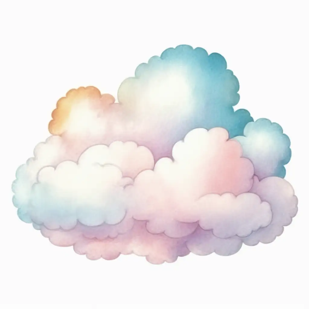 Dreamy Watercolored Pastel Cloud on White Background