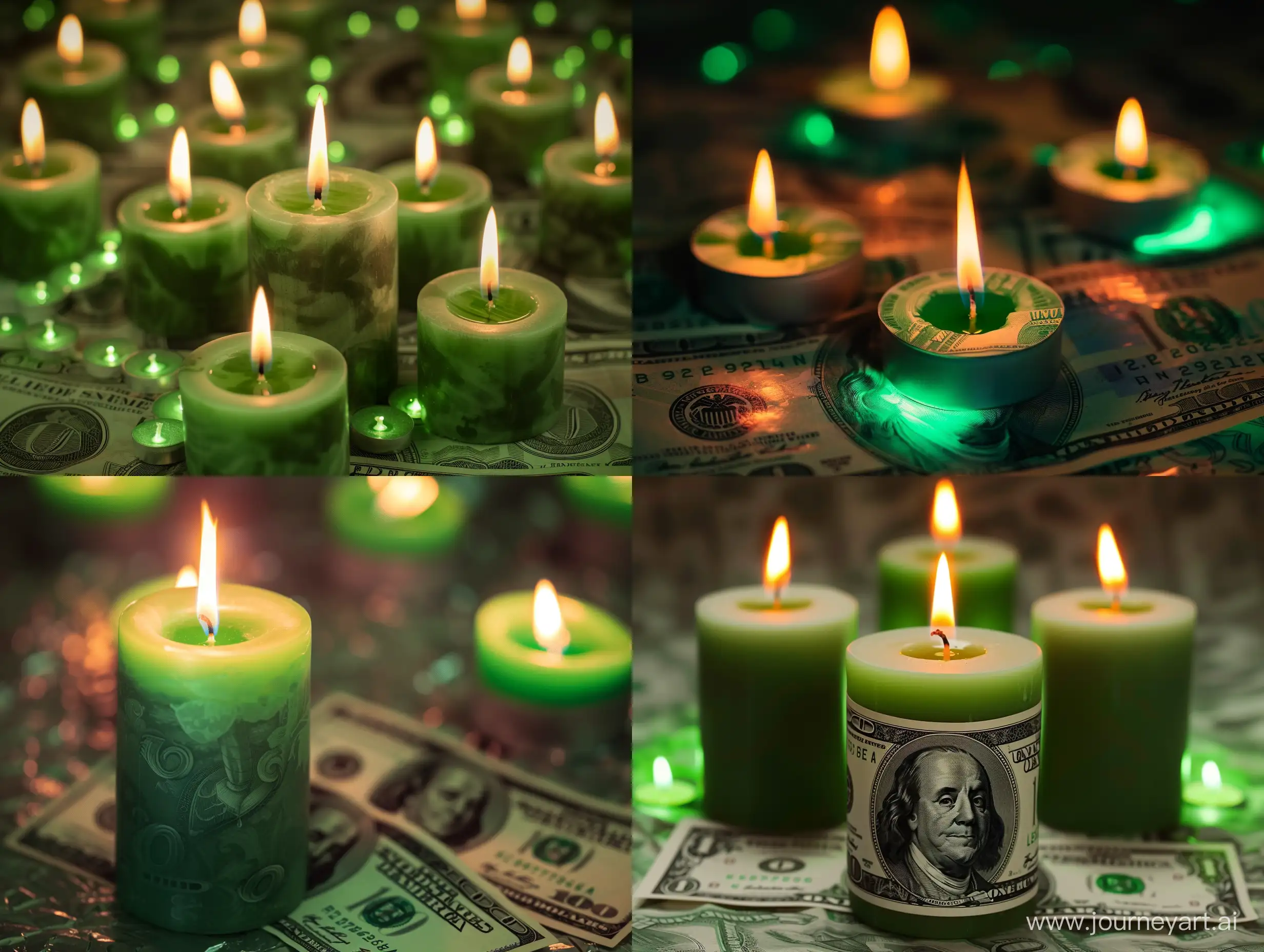 Деньги купюры зелёные свечи красивые тона