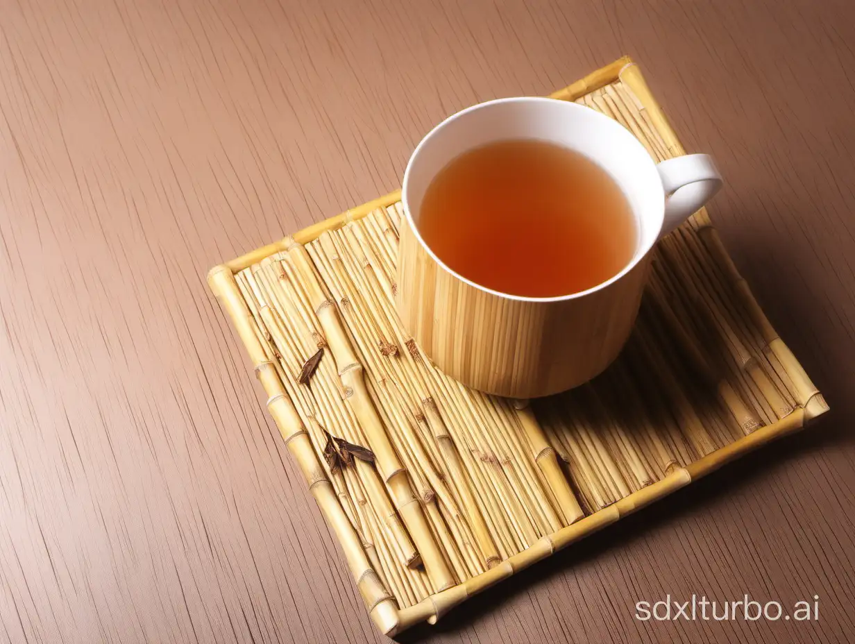 Bamboo cup, on table, have tea