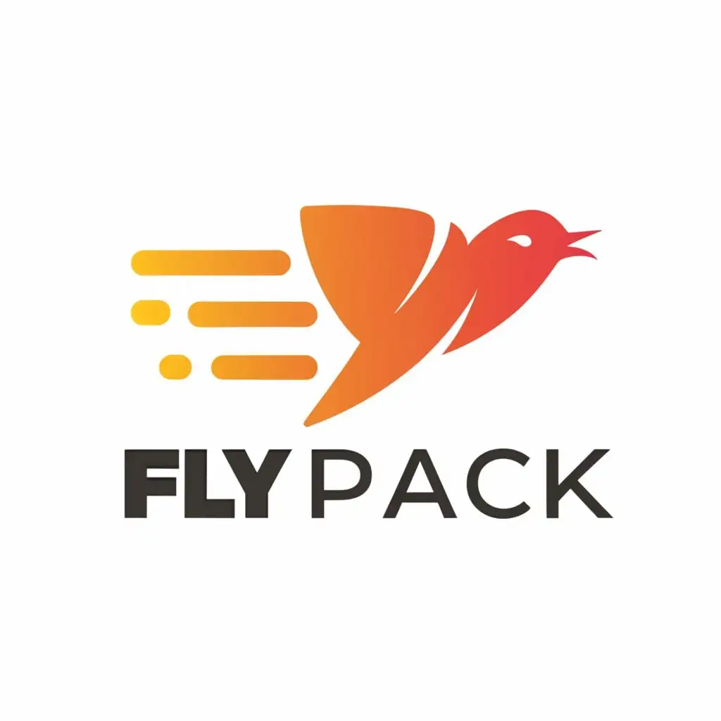 logo, speed + bird, minimalistic logo, with the text "Fly Pack", typography, be used in Internet industry