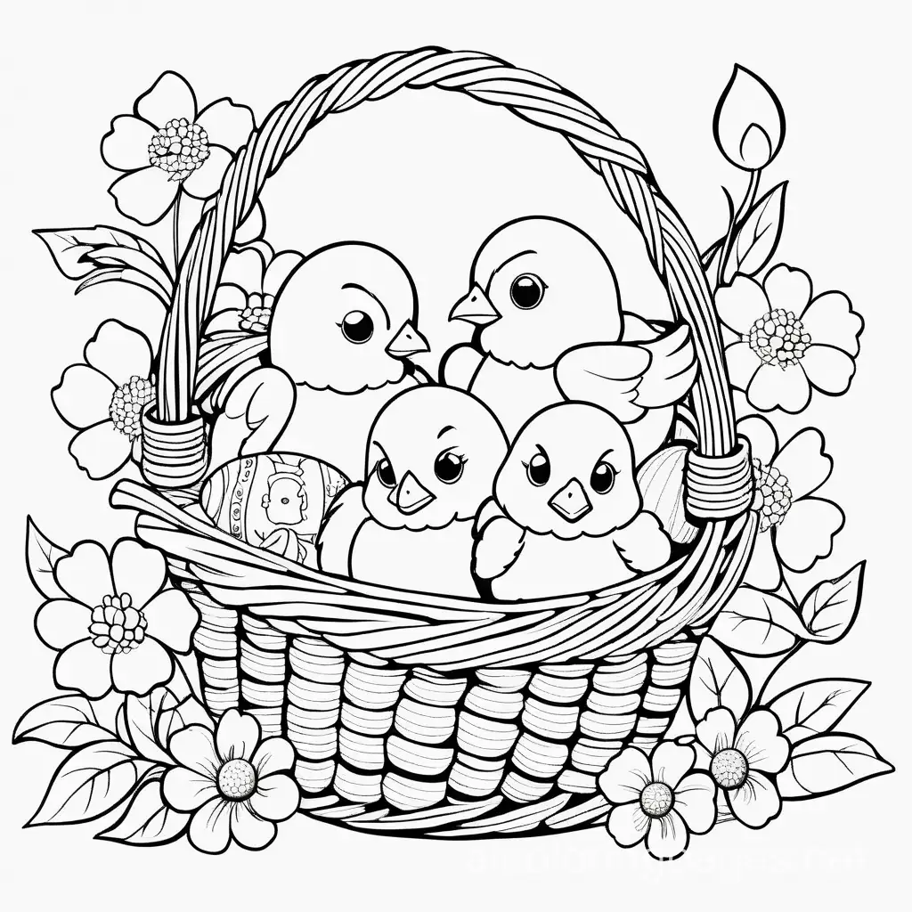 Easter-Basket-Coloring-Page-with-Flowers-Eggs-and-Chicks-for-Kids