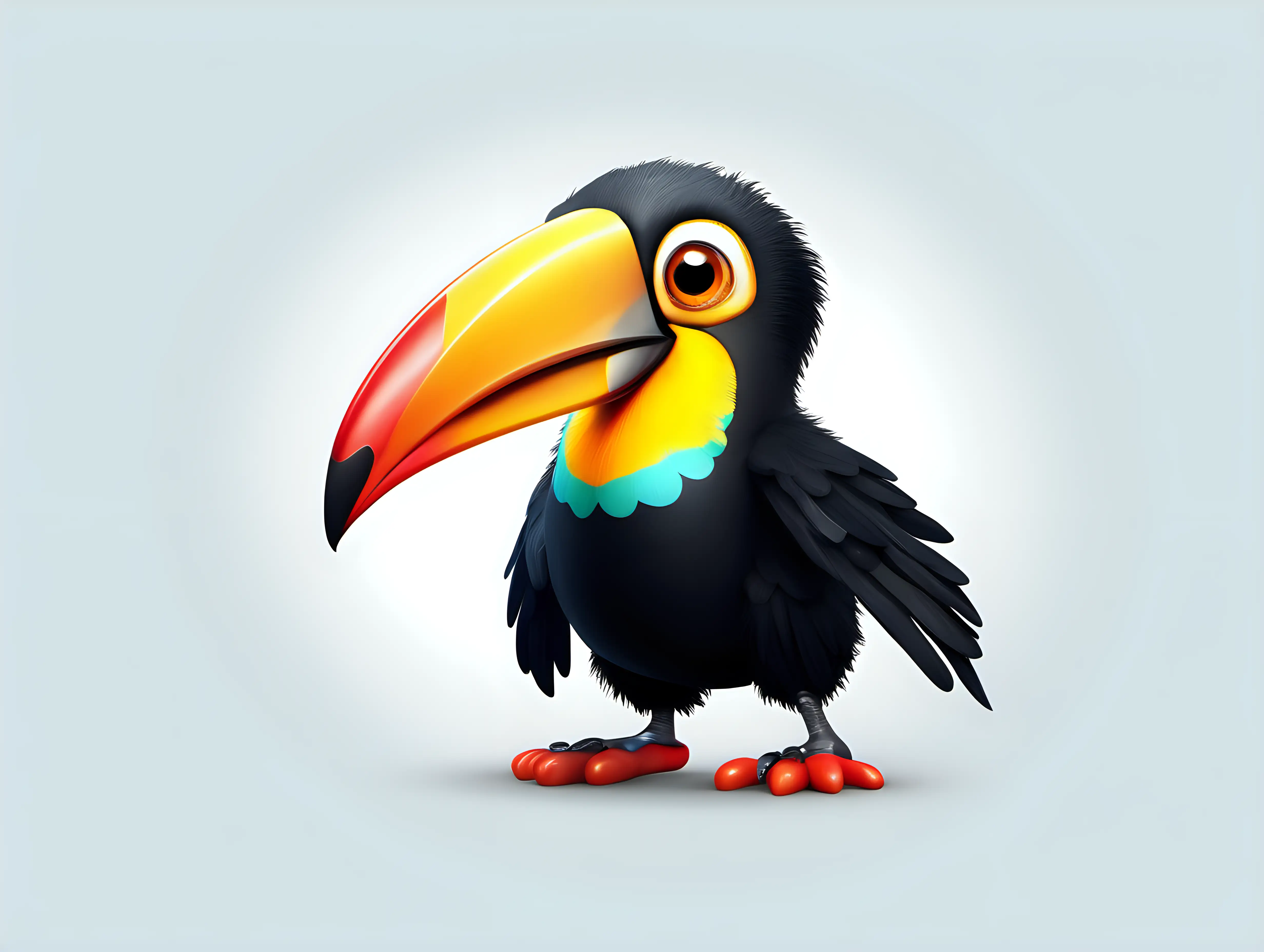 Animated cartoon baby toucan friendly full body on white background