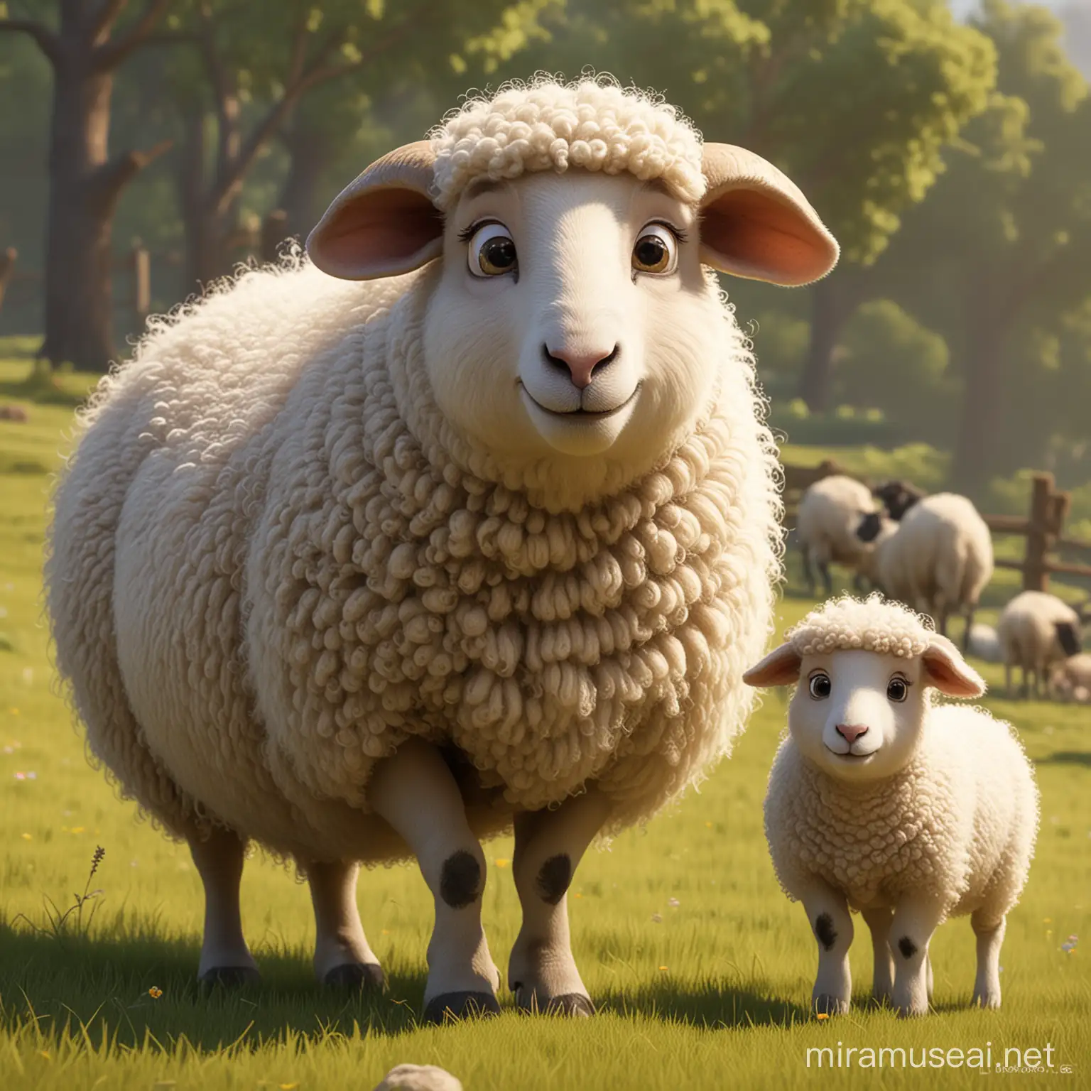 Adorable Mother Sheep in Disney Pixar Style