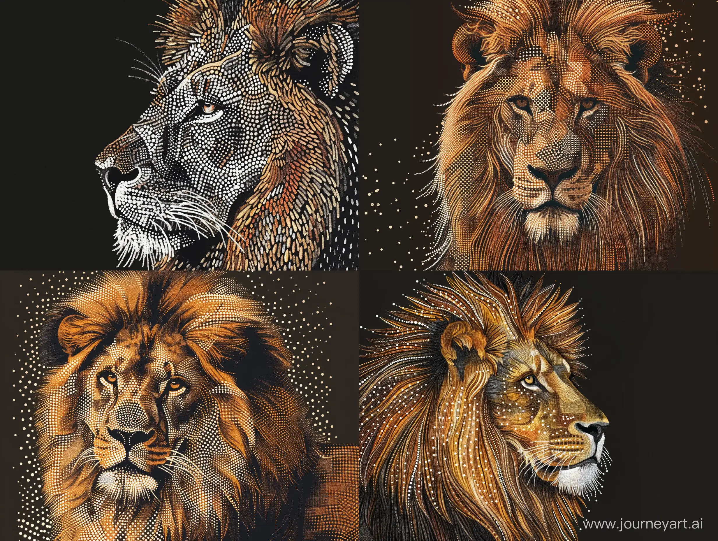 Majestic-Lion-Artwork-in-Ethereal-White-Dot-Illustration