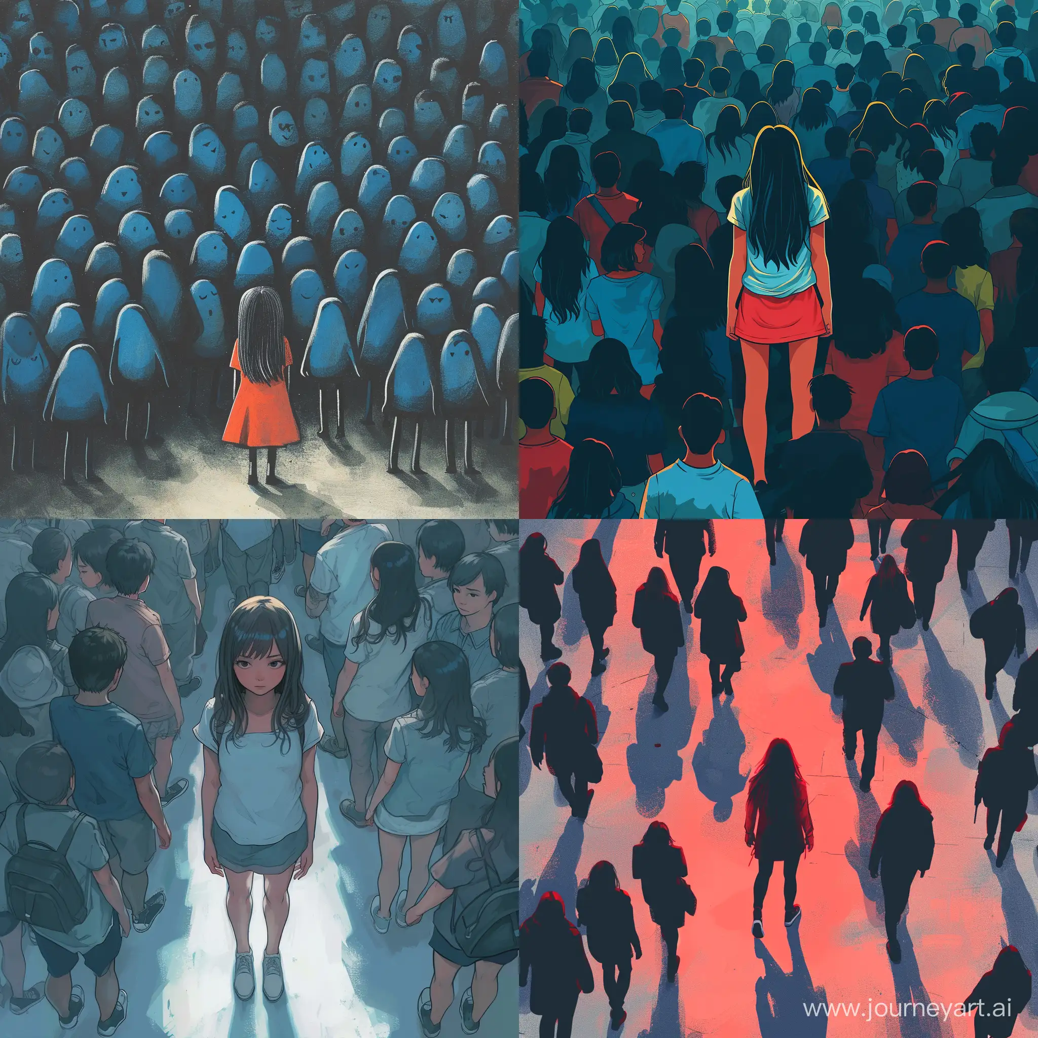 Crowded-Urban-Scene-Young-Girl-Amidst-a-Bustling-Crowd