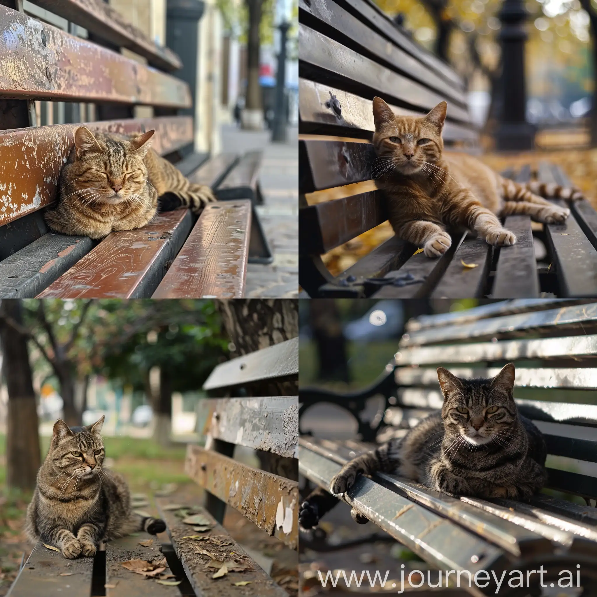 Cat-Resting-on-a-Wooden-Bench