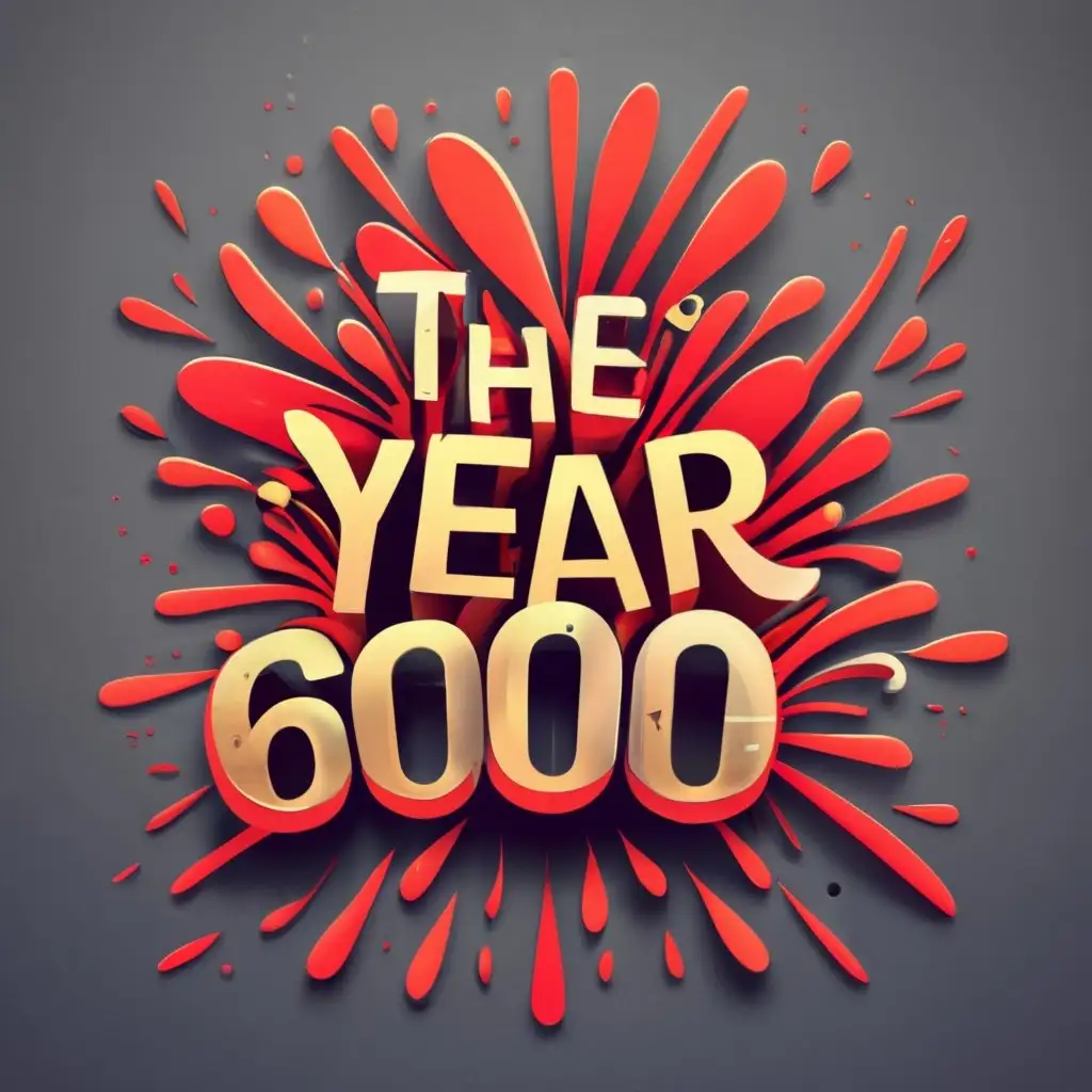 logo, RED EXPLOSION REALISTIC BACKROUND, with the text "THE YEAR 6000", typography, be used in Events industry