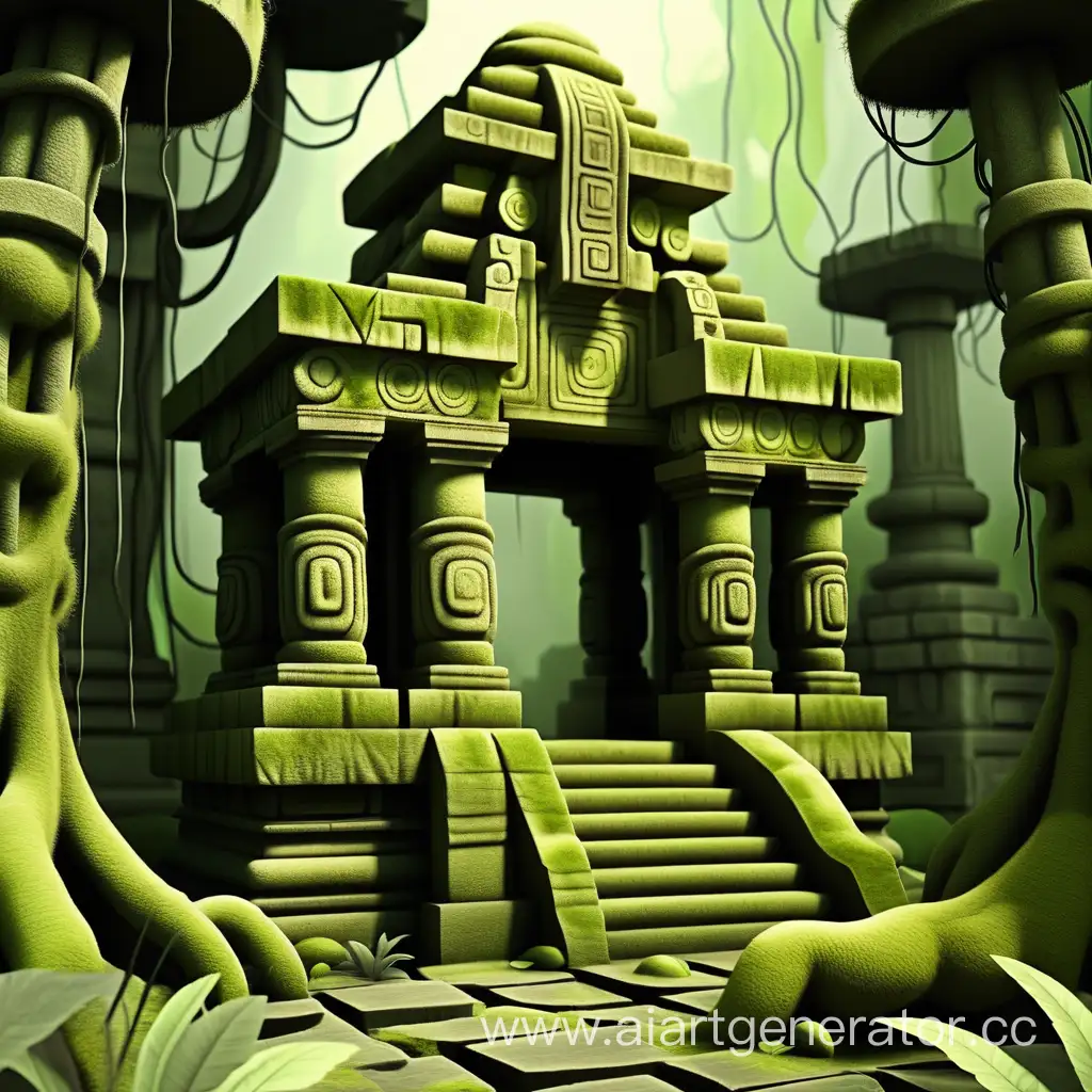 Deep jungle mossy ancient temple