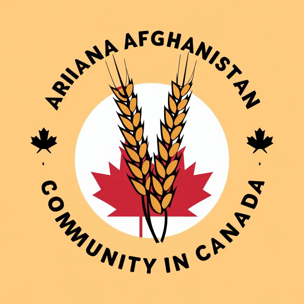 logo, Wheat ears in Afghanistan and Canadian flag, with the text "ARIANA AFGHANISTAN COMMUNITY in CANADA", typography