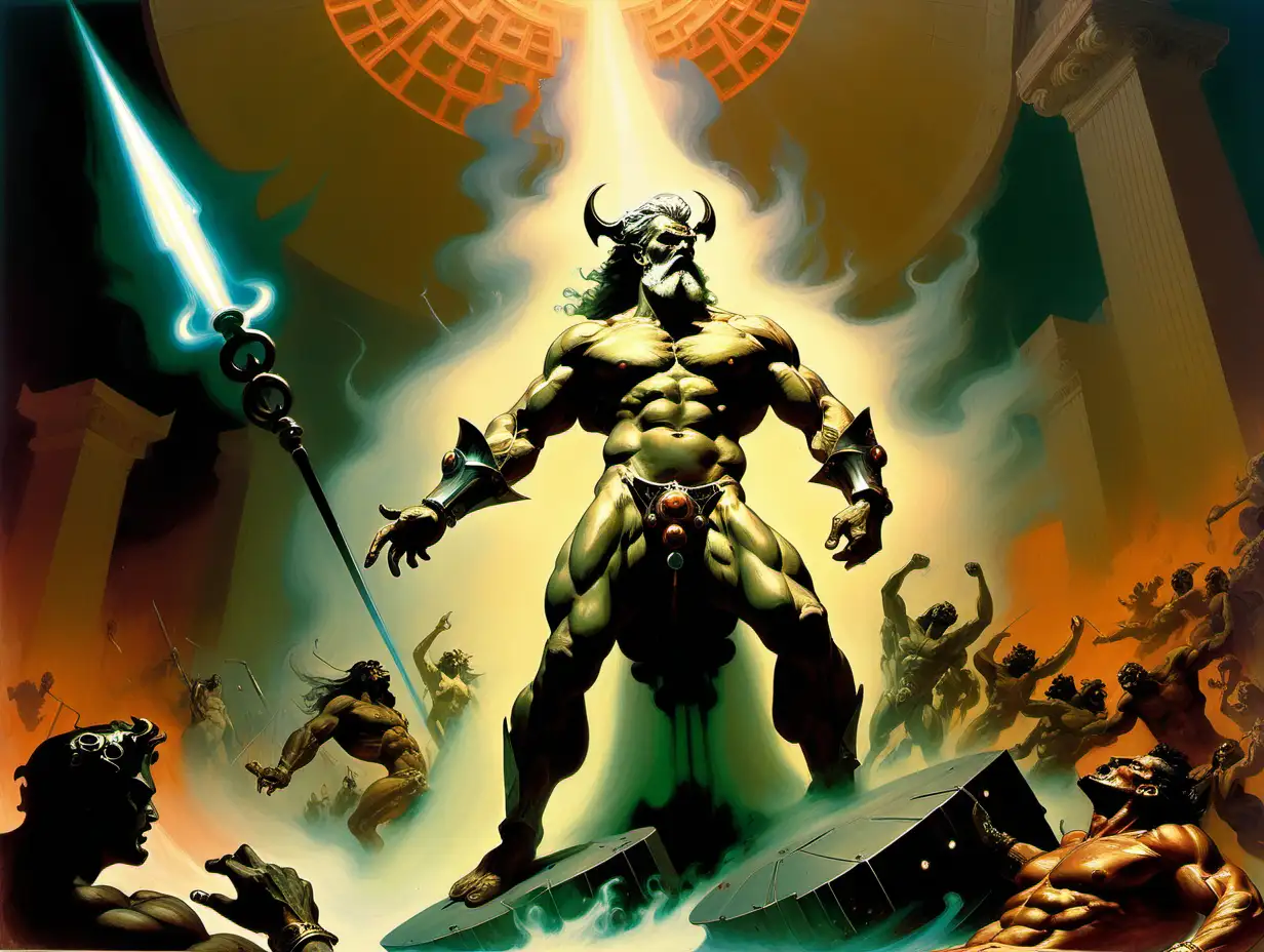 Zeus Unleashes Cyberpunk Destruction on Hell Art by Frank Frazetta