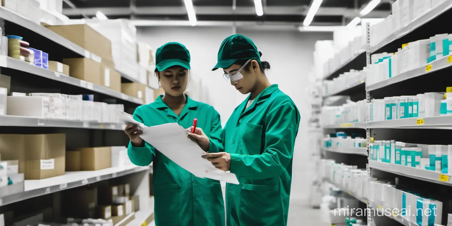 Pharmacy Warehouse Workers Checking Medicine Inventory