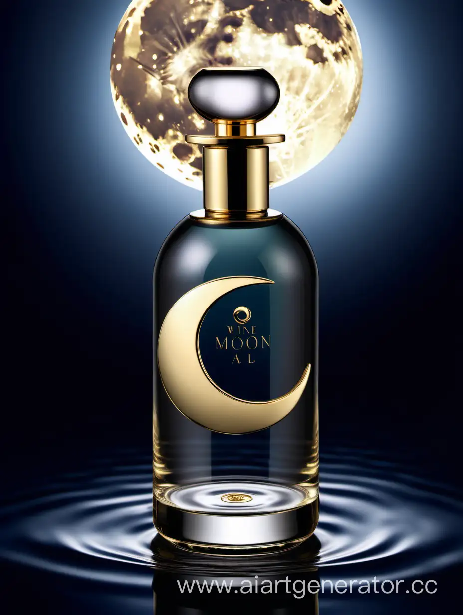 Moonshaped-Perfume-Bottle-with-24Carat-Gold-Cap-Floating-on-Water