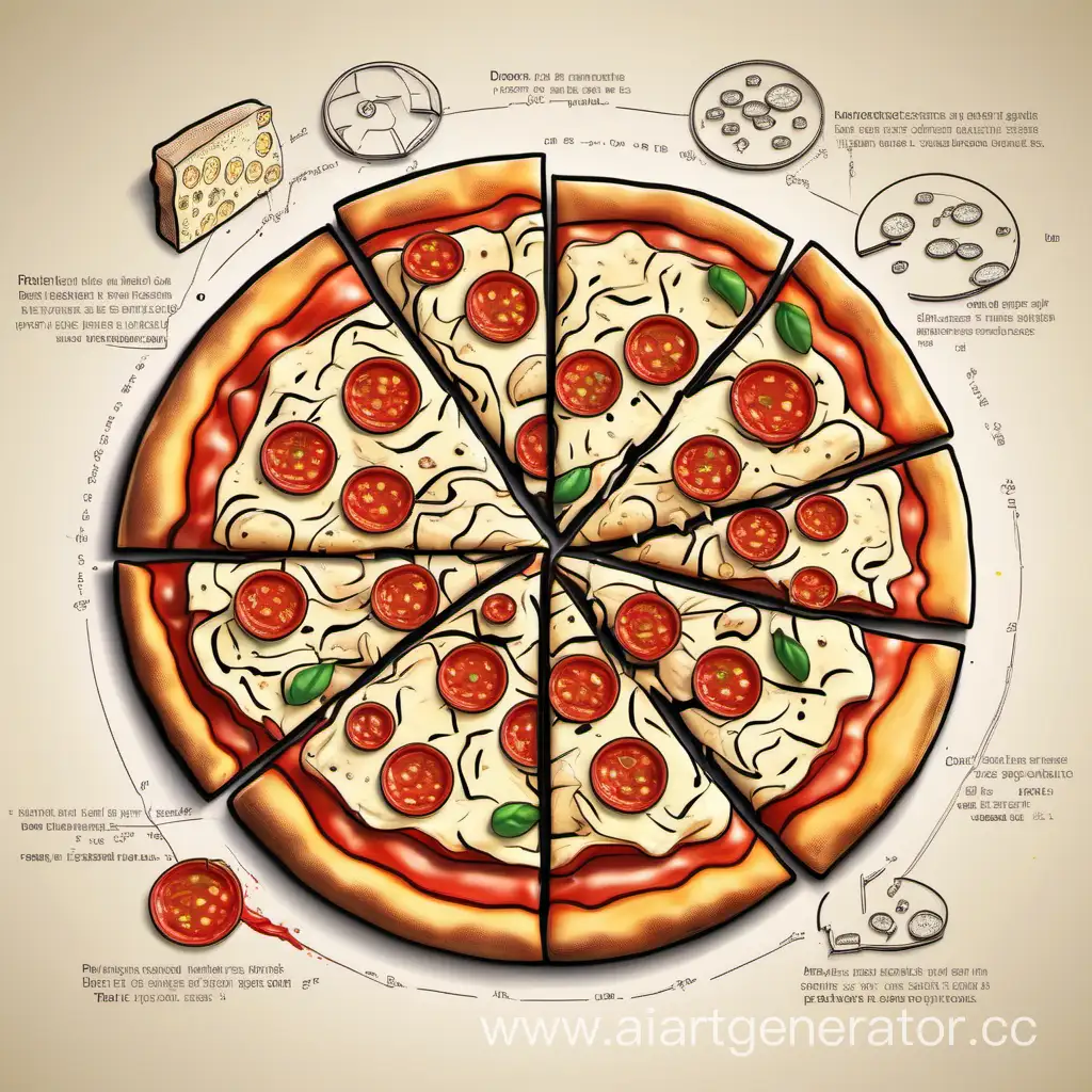 Нарисовать пиццу, которая схематично разбита на составляющие