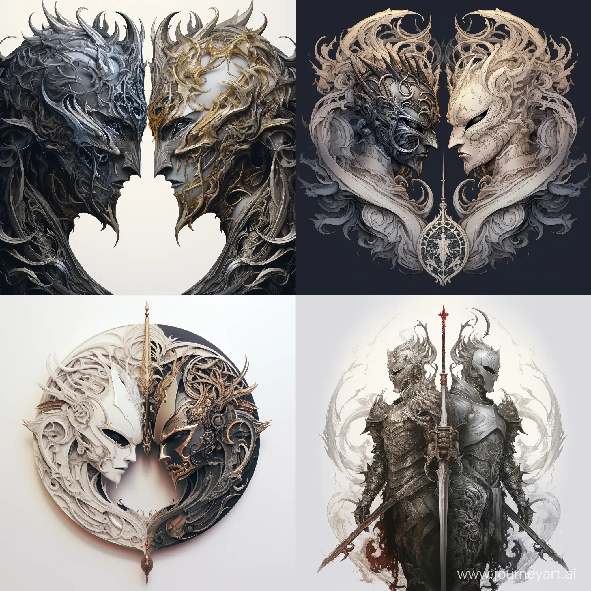 Yin-Yang-White-and-Black-Knights-in-Detailed-HighResolution-Art