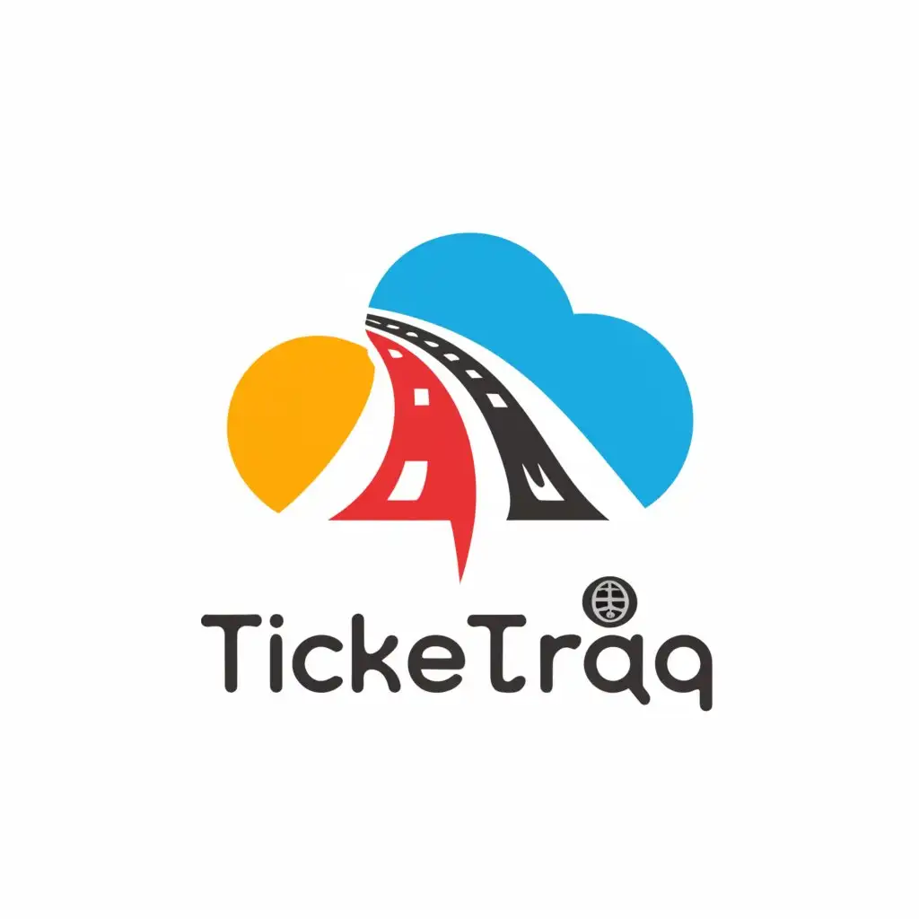 a logo design,with the text "TicketTraq", main symbol:Cloud with Philippine colors with roads inside and 2 wheels under the cloud,Minimalistic,be used in Technology industry,clear background