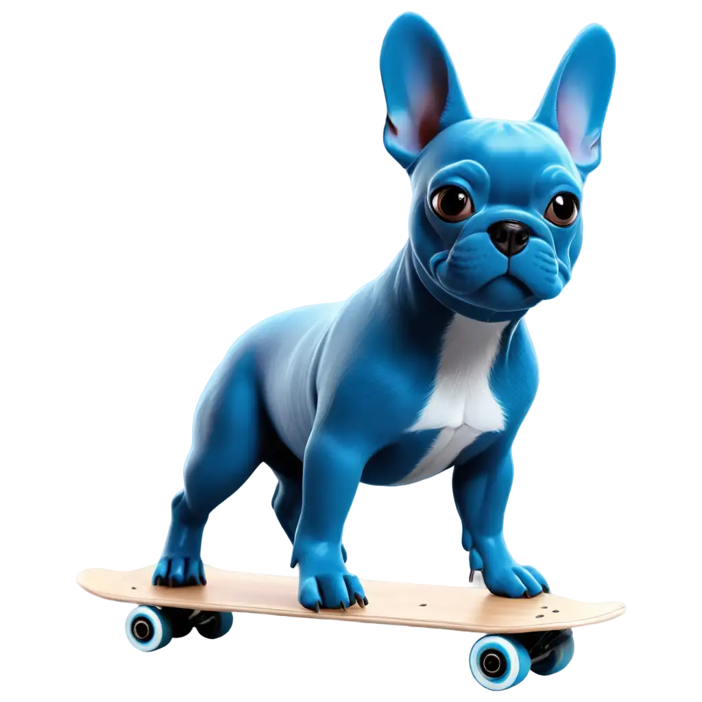 Cute and cool blue French bulldog skateboarding