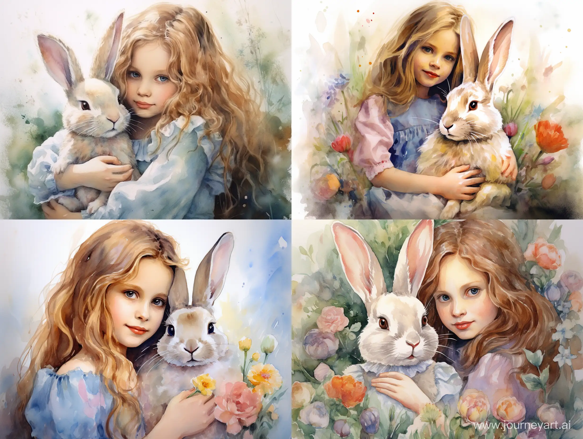 Mother-Bunny-Hugging-Her-Little-Bunny-in-Fairytale-Watercolor-Style