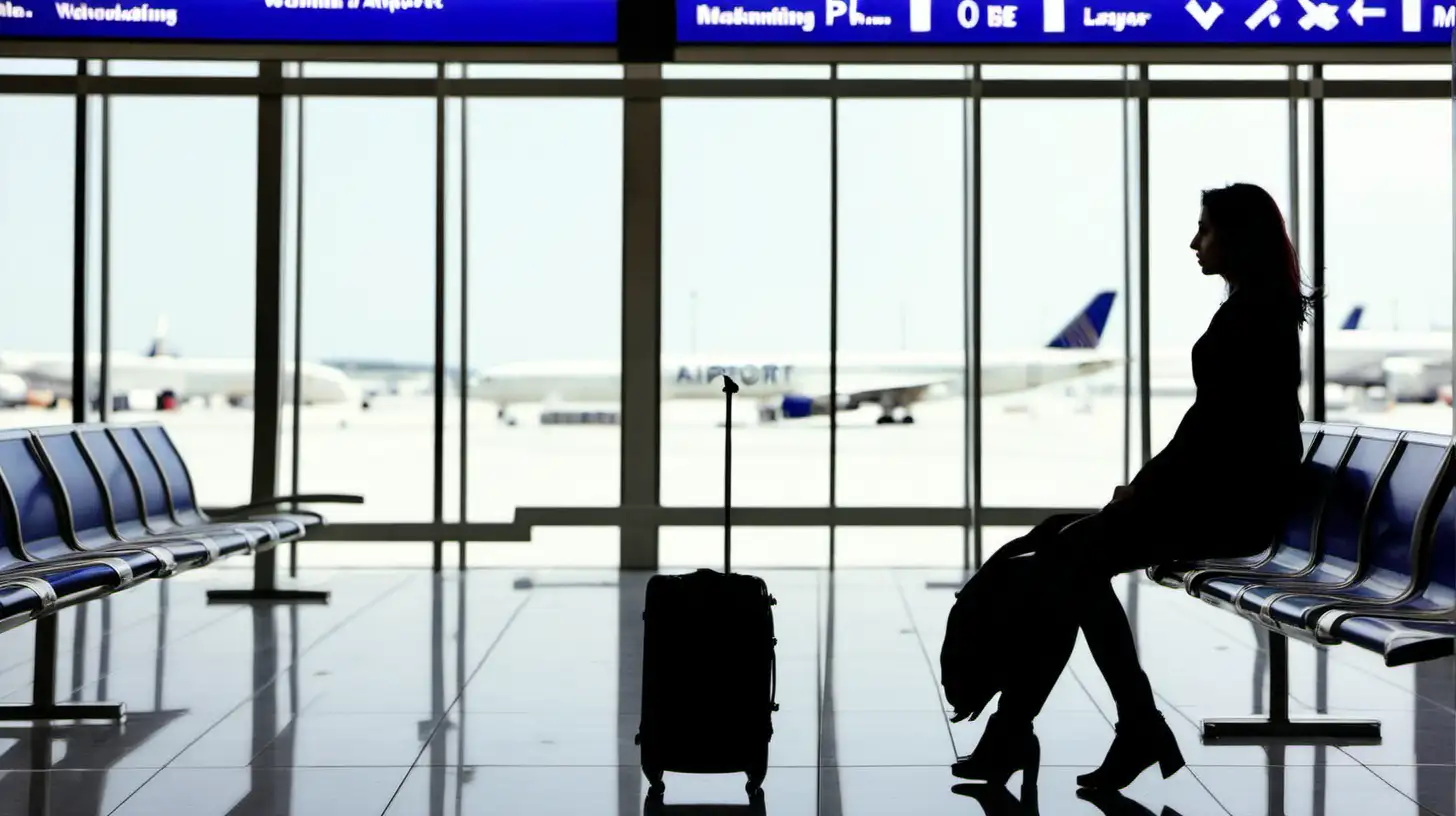 Woman Waiting at a Busy Airport Terminal