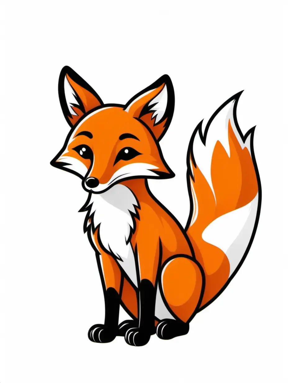 bright color, Very easy coloring page, simple fox, Without shadows. Thick black outline, big details. White background.
