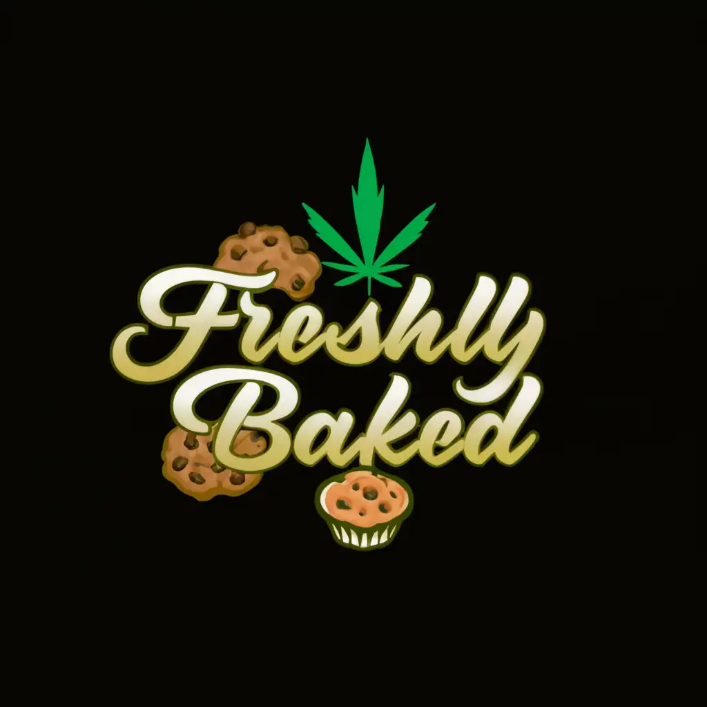 a logo design,with the text "Freshly Baked", main symbol:Cannabis cookies and cupcakes,Moderate,be used in Restaurant industry,clear background