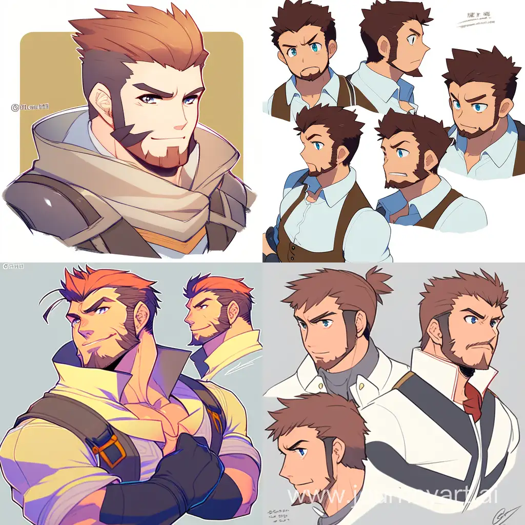 Playful-Cartoon-Man-with-Short-Beard-in-Various-Poses-Niji-4-Art