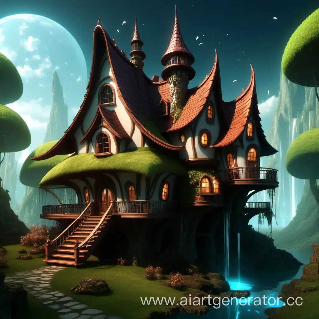 Enchanting-Fantasy-House-Illustration-Whimsical-Dwelling-with-Magical-Creatures