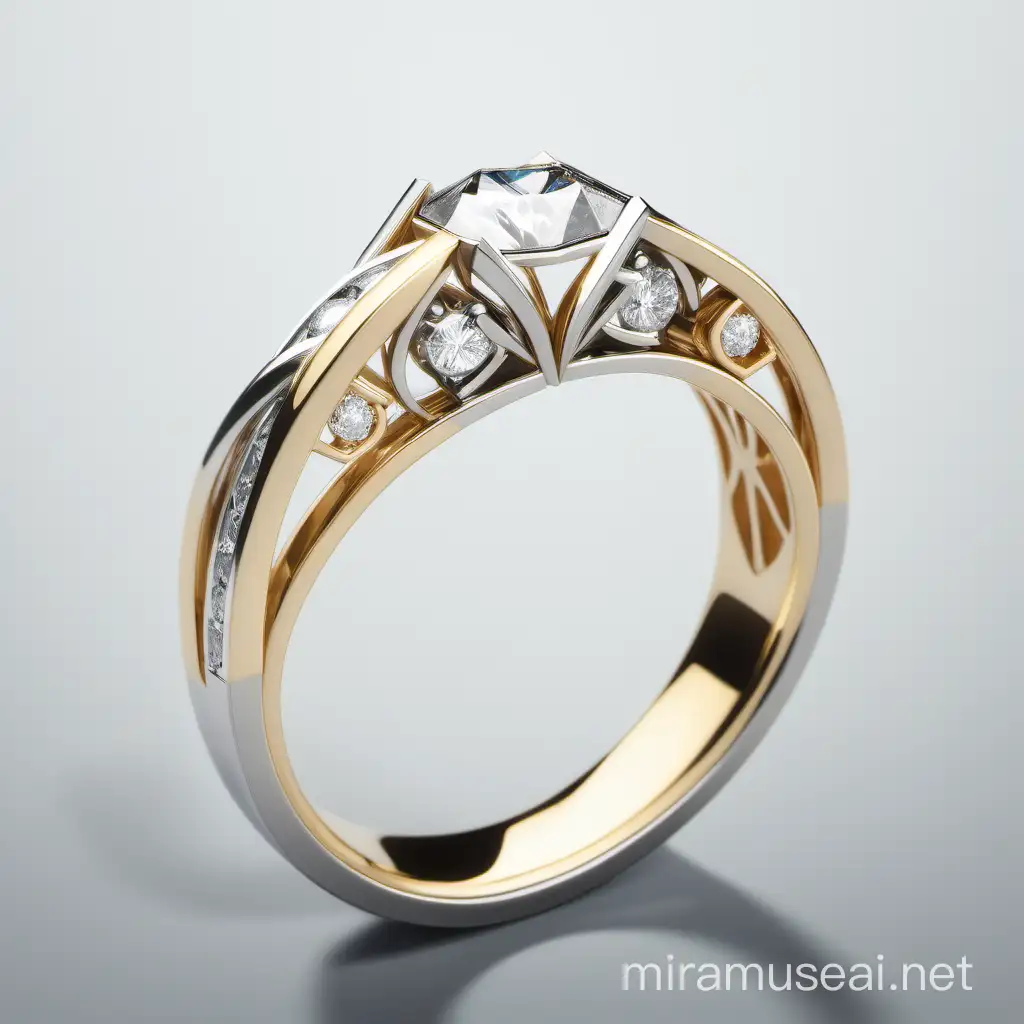 Luxurious Minimalist Gold Diamond and Platinum Ring