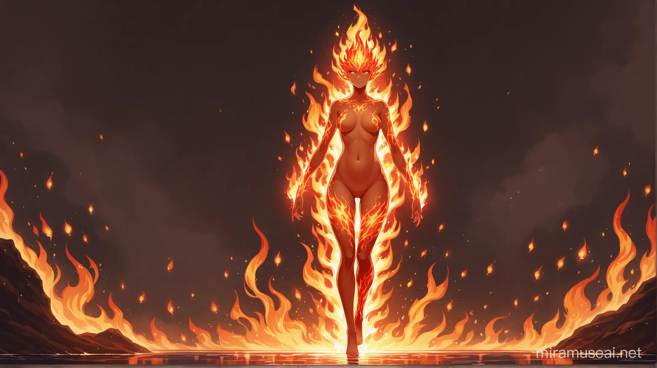 Towering Flame Elemental Female in Full Elegance