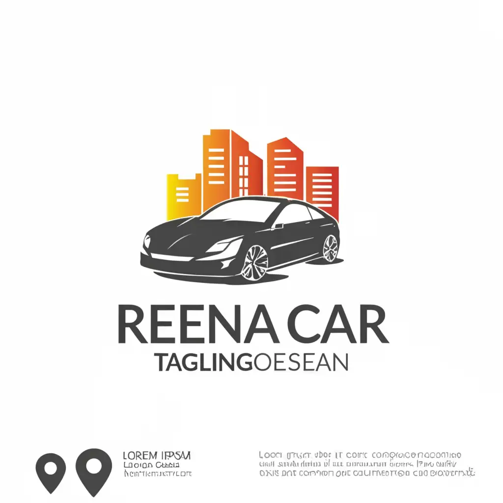 a logo design,with the text "Rent A Car", main symbol:car, city, map pin,Minimalistic,be used in Automotive industry,clear background
