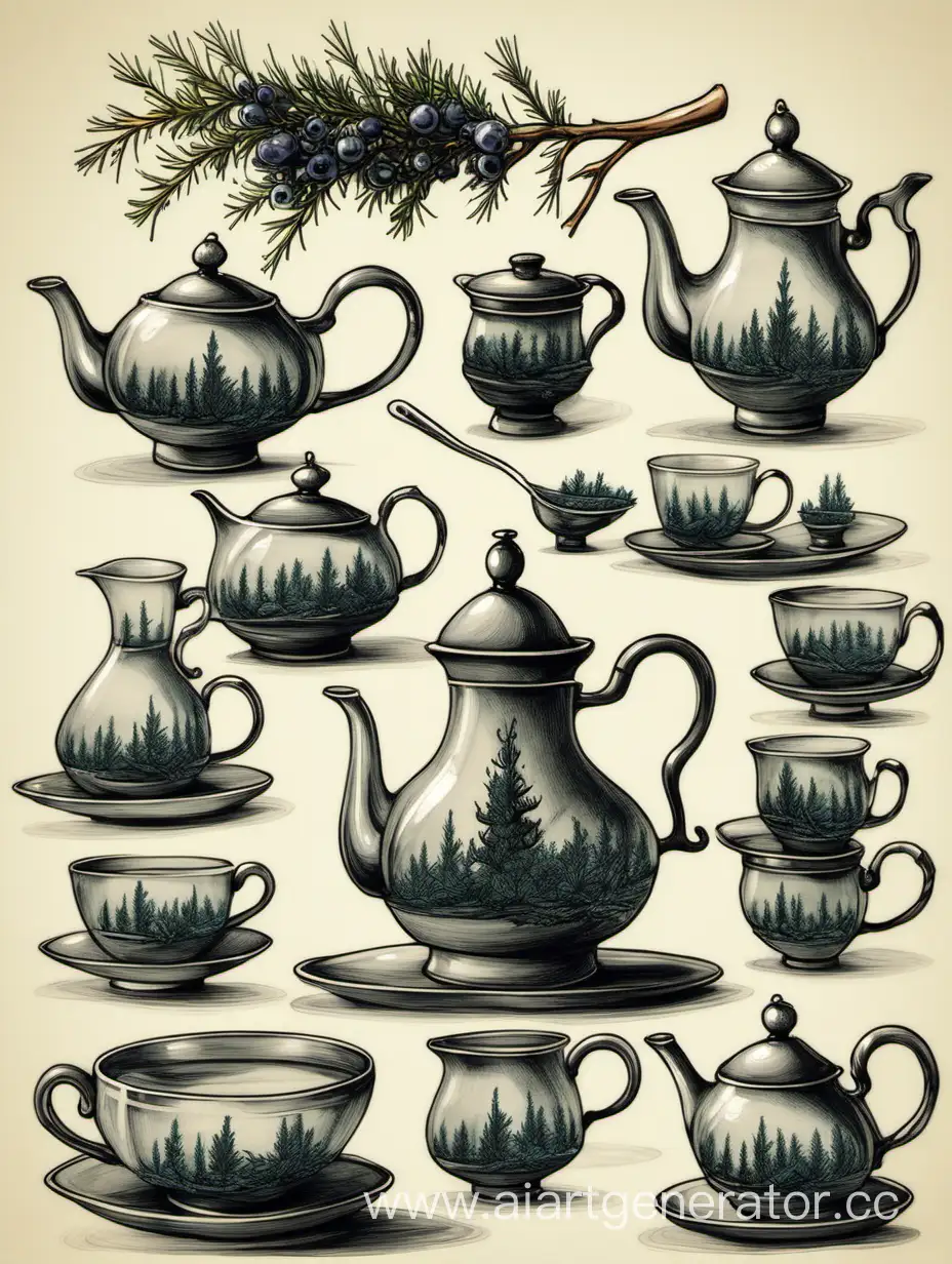 Elegant-Juniper-Tea-Set-Delicate-Porcelain-Accented-with-Natural-Juniper-Design