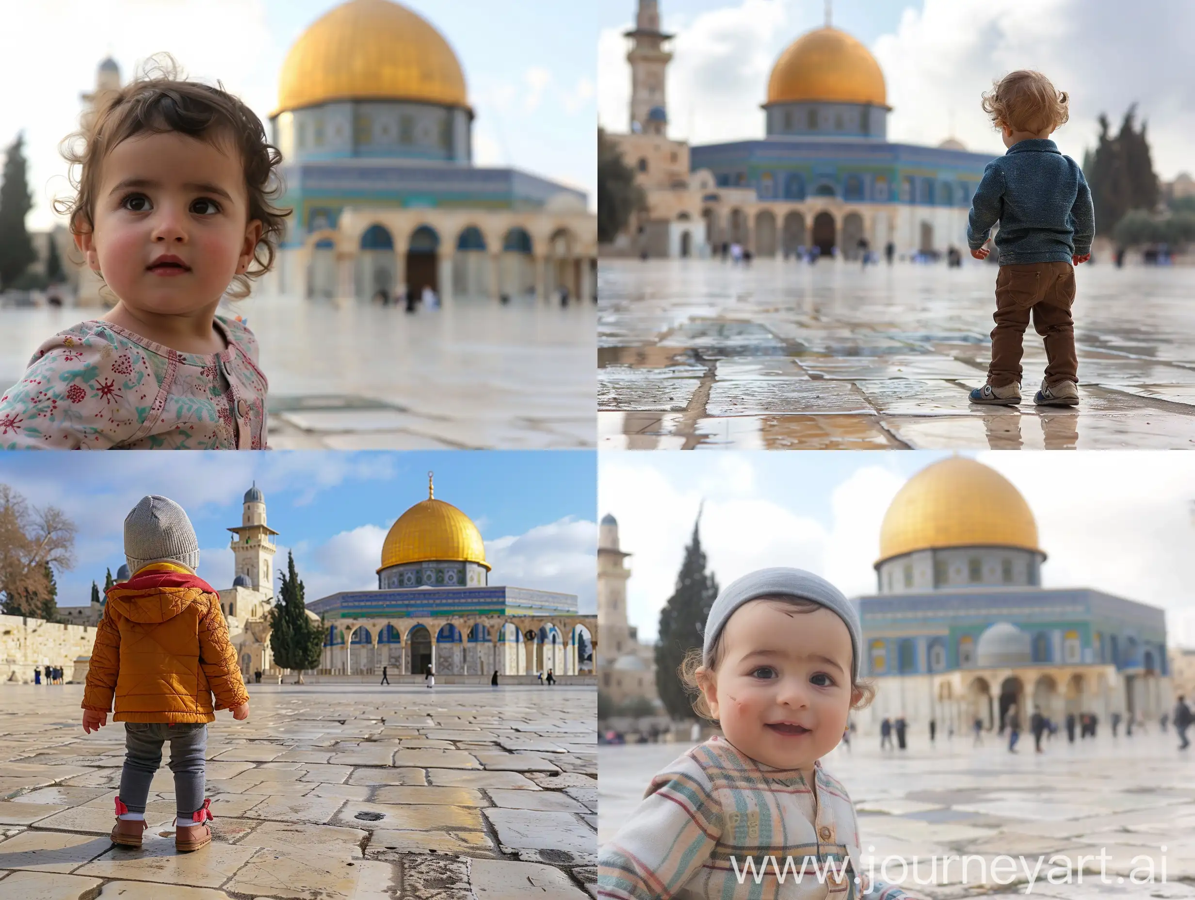 Child-Admiring-AlAqsa-Mosque-Under-Clear-Sky