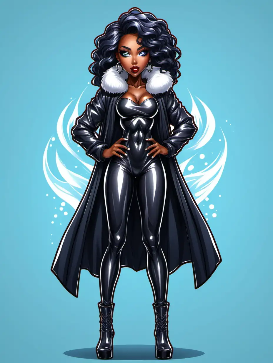 Create anime style full body black american ice woman cartoon character logo