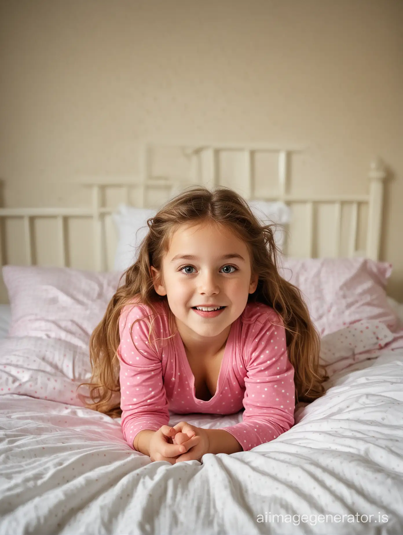 Girl aged 6 playing in bed