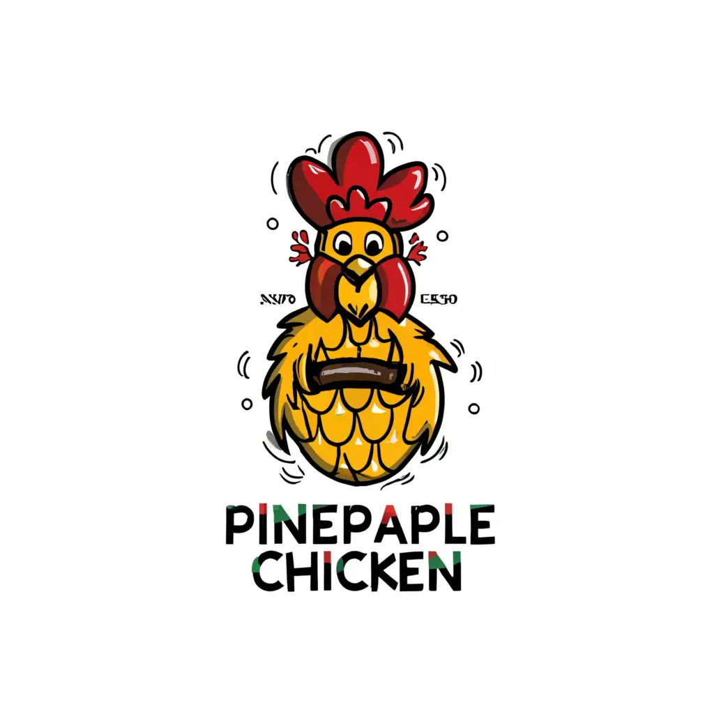 LOGO-Design-For-Pineapple-Chicken-Playful-Pineapple-with-Crowned-Chicken-Emblem-on-Clean-Background