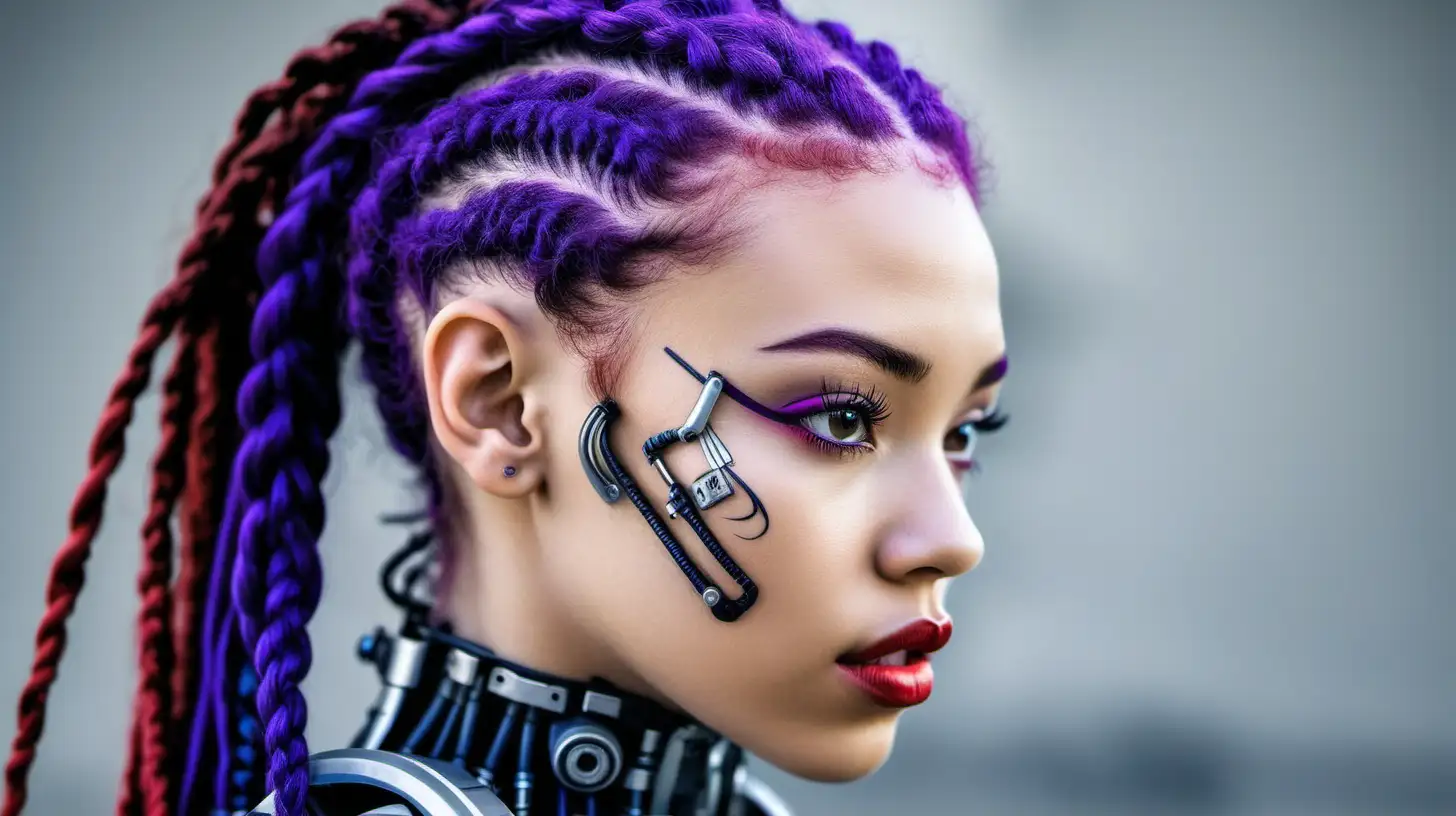 Stunning 18YearOld Cyborg Woman with Vibrant MultiColored Braided Hair