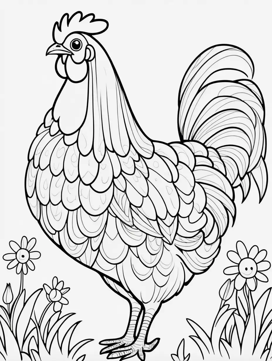 Cheerful Mother Hen with Chicks Vibrant Spring Scene Coloring Book Illustration