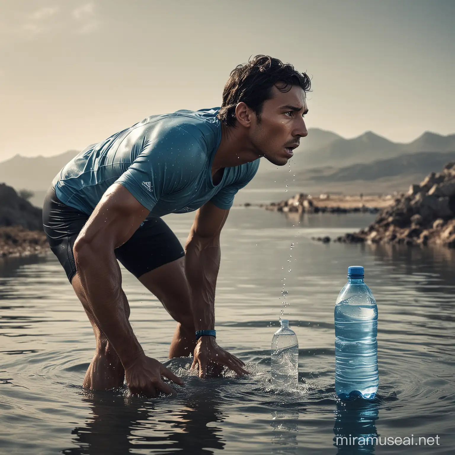 Thirsty Athlete Embracing Hope Symbolic Representation of Water Security