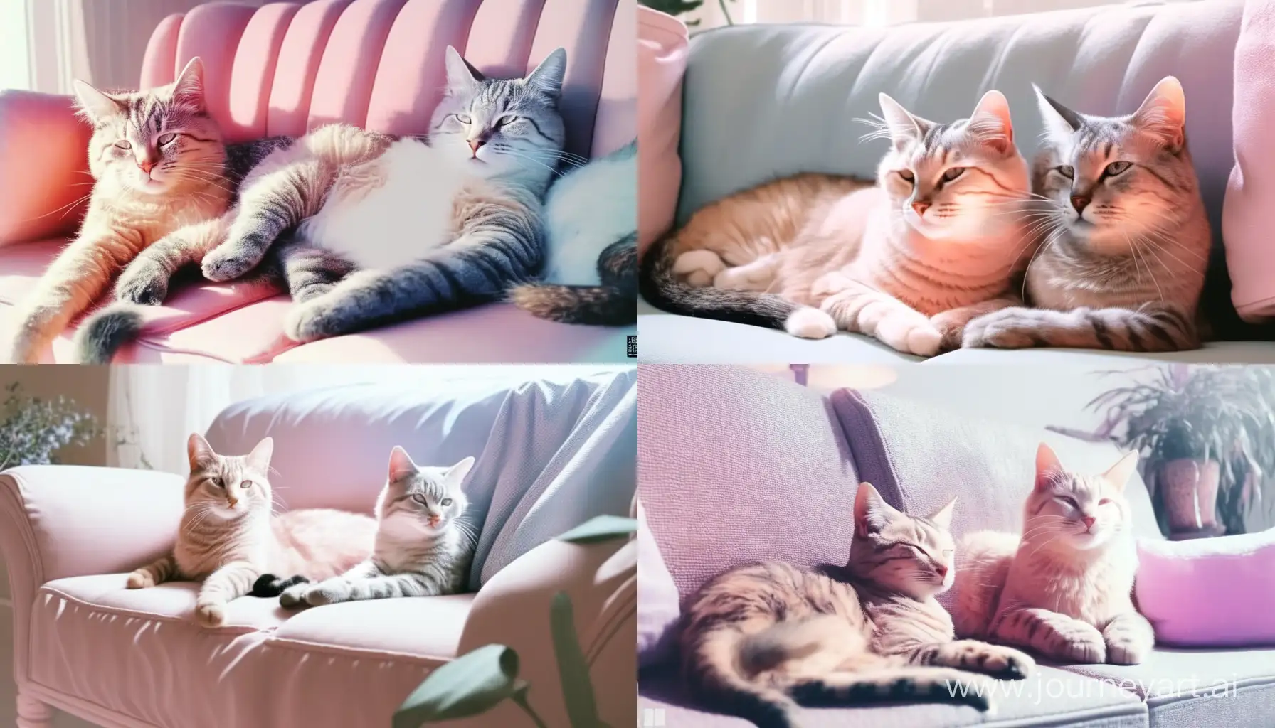 Relaxed-Striped-Cats-Lounging-in-Cozy-Indoor-Living-Room
